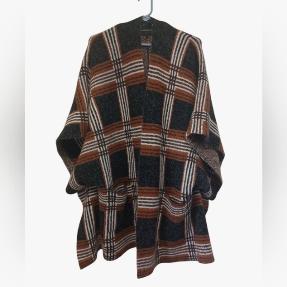 Buckle Black Oversized Plaid Blanket Cardigan Sweater